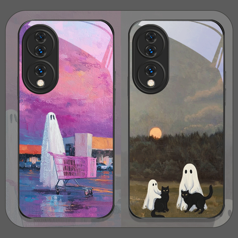 Huawei Mate 60 - 귀여운 만화 검은 고양이 유령 프린트