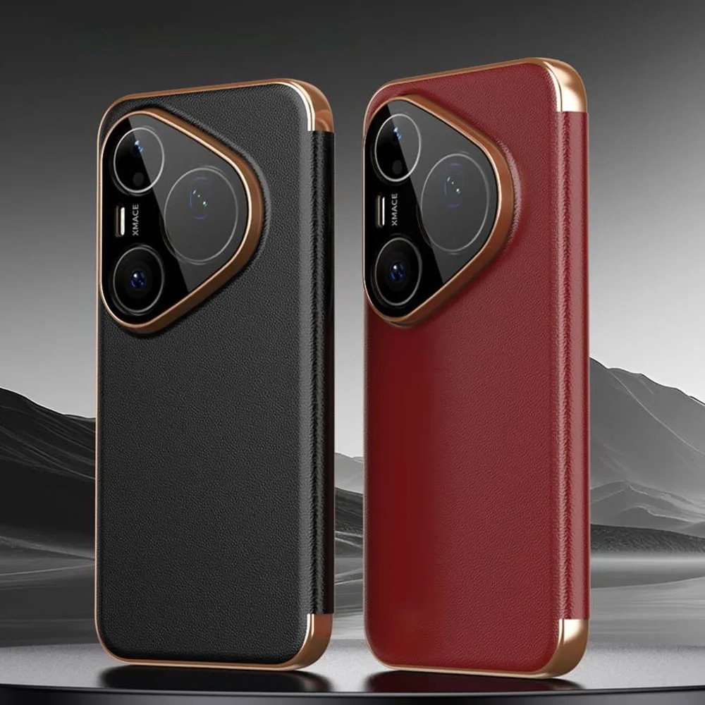 Huawei Pura 70 - 고급 천연 가죽 스마트 윈도우 플립