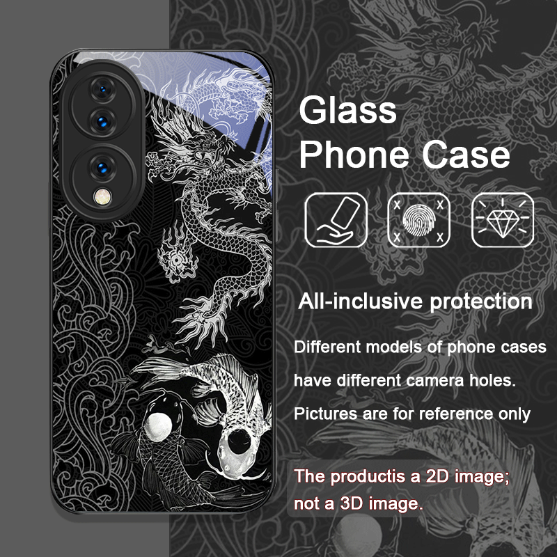 미적 감각의 멋진 블랙 드래곤 프린트 강화유리 휴대폰  - Huawei Mate 60 리뷰 및 가격